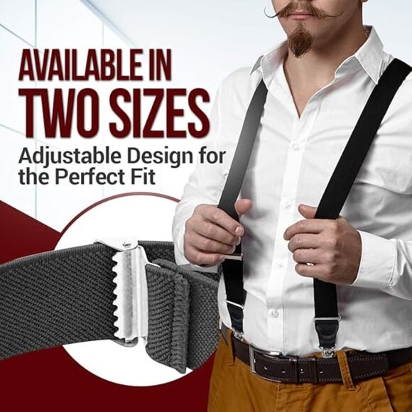 HOLD'EM Mens Elastic No Slip Pin Clip Y Back Suspenders With Leather Trim- White - Picture 4 of 6
